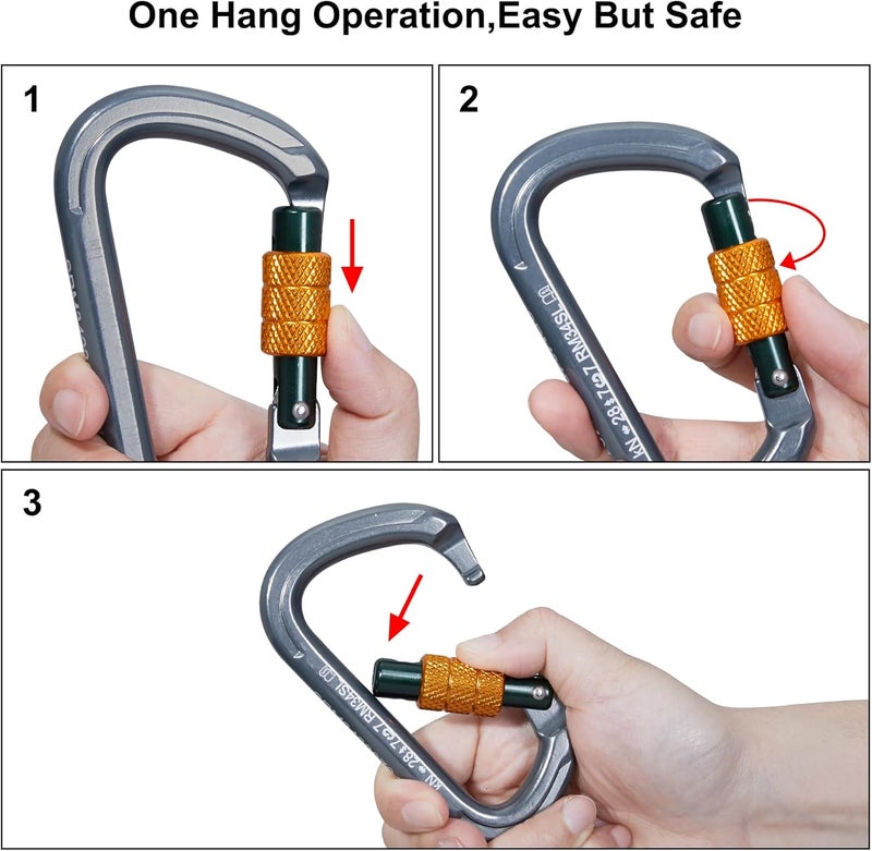 SOB Auto Locking Climbing Carabiner Clips,Heavy Duty Asymmetrical Carabiner Connector Used for Rappelling Gear Rescue Outdoor Projects Dog Leash - Image 4